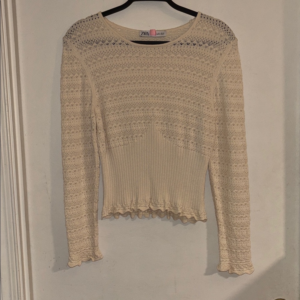 🪿 ZARA Pointelle Knit Cropped Sweater Top - Picture 2 of 7